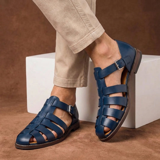 Beckett | Men's Buckle Strap Navy Blue Closed Toe Sandals