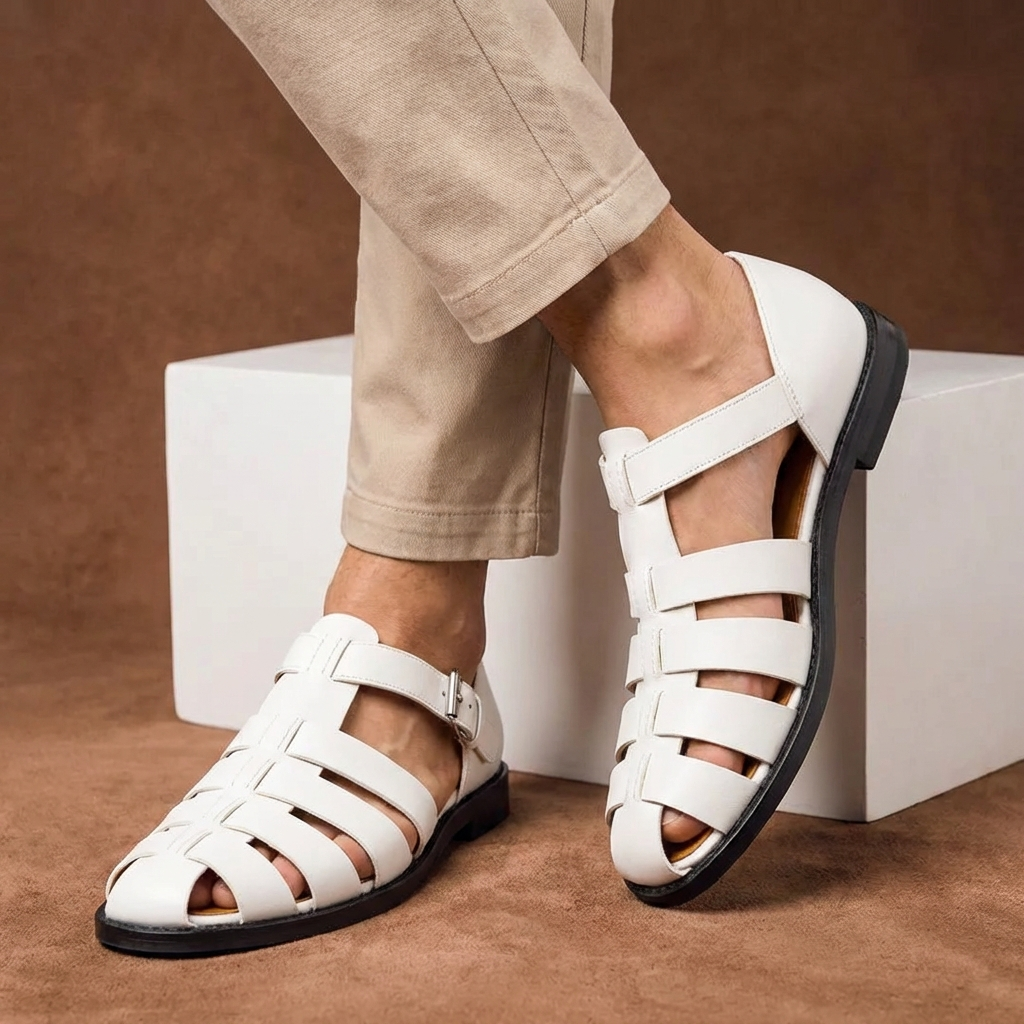 Beckett | Men's Buckle Strap Navy Blue Closed Toe Sandals