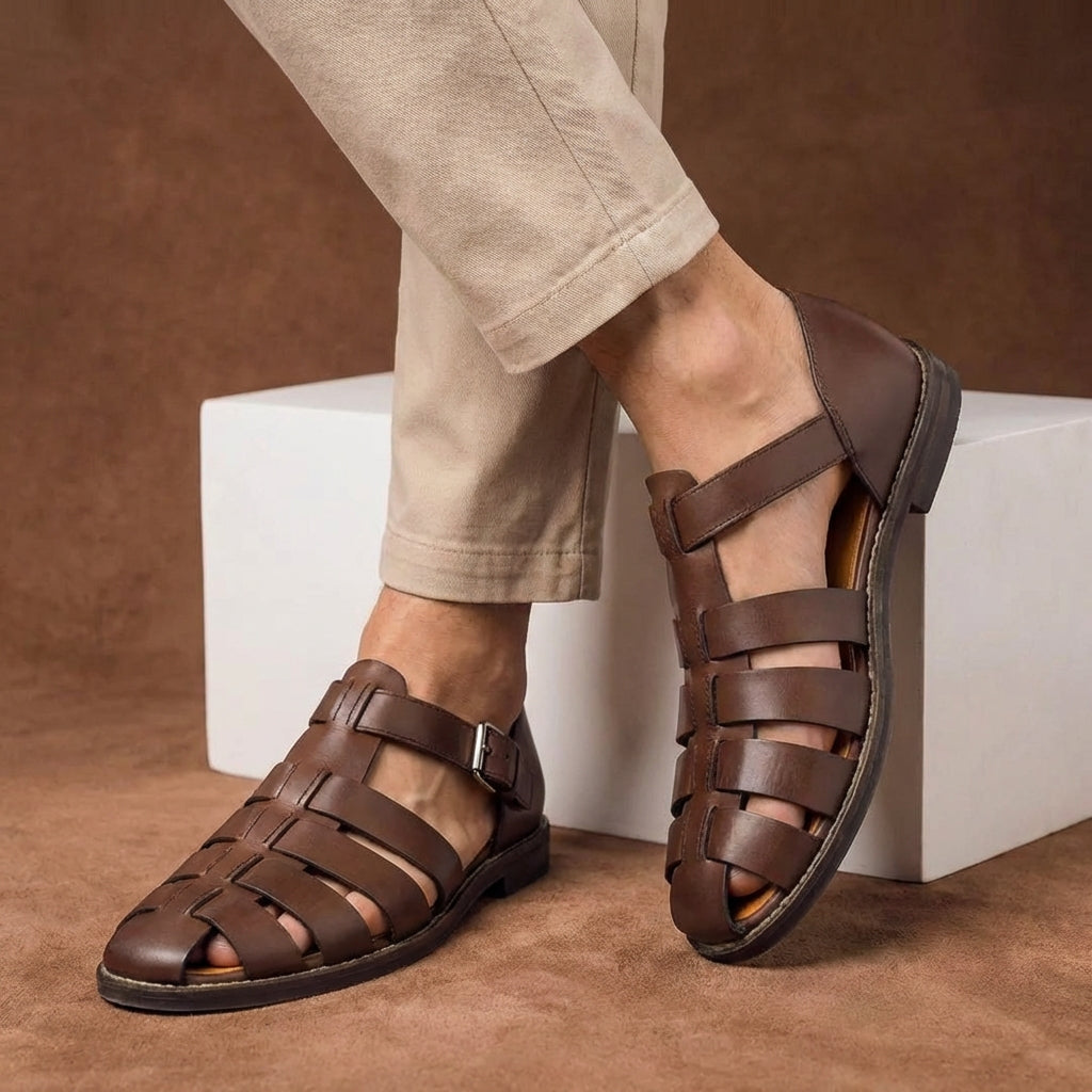 Beckett | Men's Buckle Strap Navy Blue Closed Toe Sandals