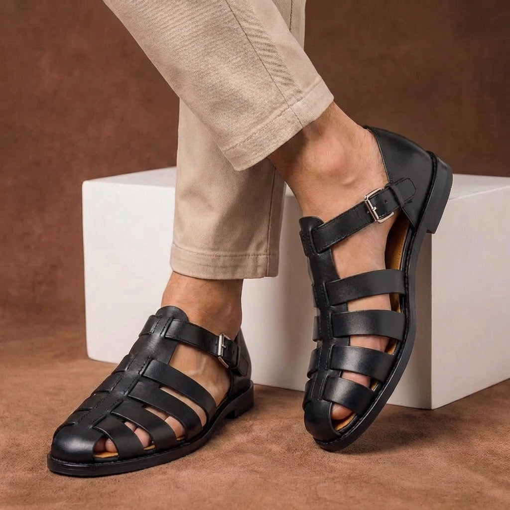 Beckett | Men's Buckle Strap Navy Blue Closed Toe Sandals