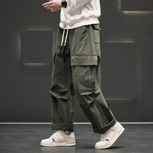 Beckett | Men's Wide Leg Cargo Pocket Casual Pants in Olive Green