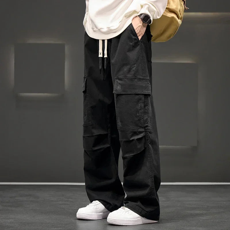 Beckett | Men's Wide Leg Cargo Pocket Casual Pants in Olive Green