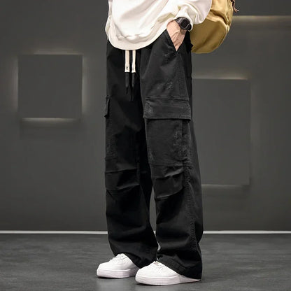 Beckett | Men's Wide Leg Cargo Pocket Casual Pants in Olive Green