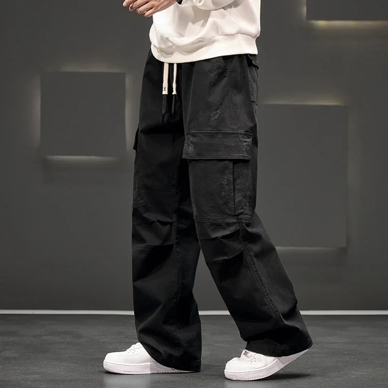 Beckett | Men's Wide Leg Cargo Pocket Casual Pants in Olive Green