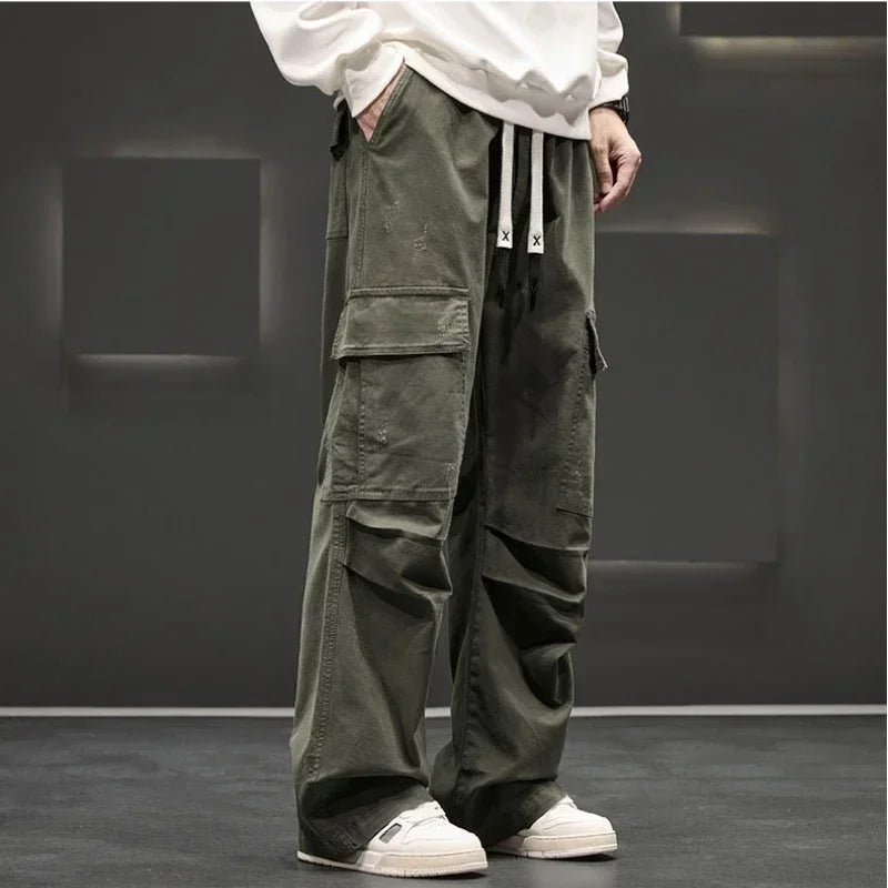 Beckett | Men's Wide Leg Cargo Pocket Casual Pants in Olive Green