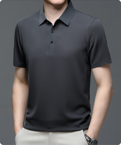 Ryder | Men's Dark Grey Textured Short Sleeve Button Polo Shirt