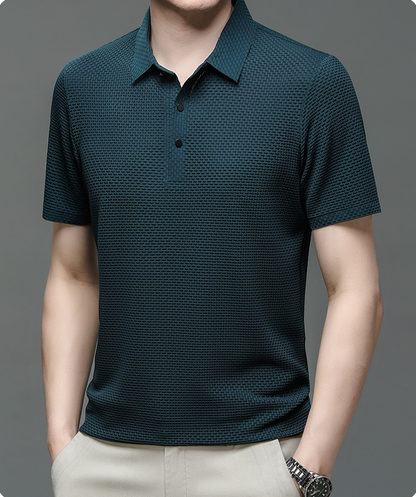 Ryder | Men's Dark Grey Textured Short Sleeve Button Polo Shirt