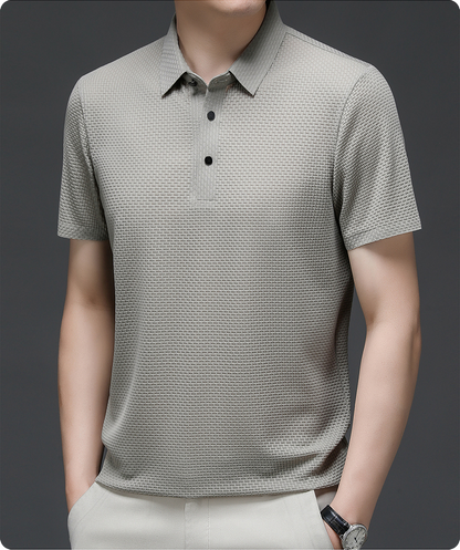 Ryder | Men's Dark Grey Textured Short Sleeve Button Polo Shirt