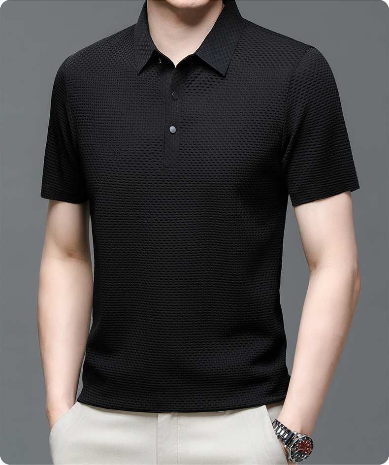 Ryder | Men's Dark Grey Textured Short Sleeve Button Polo Shirt