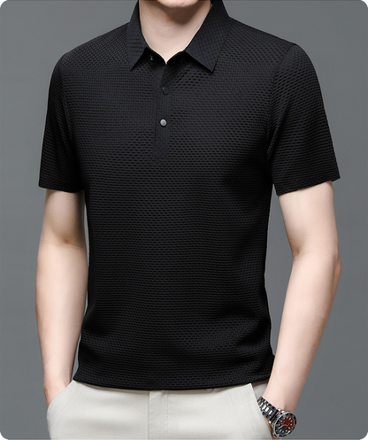 Ryder | Men's Dark Grey Textured Short Sleeve Button Polo Shirt