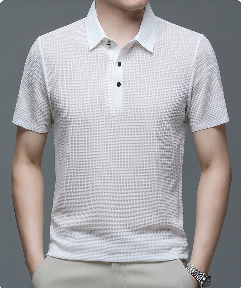 Ryder | Men's Dark Grey Textured Short Sleeve Button Polo Shirt