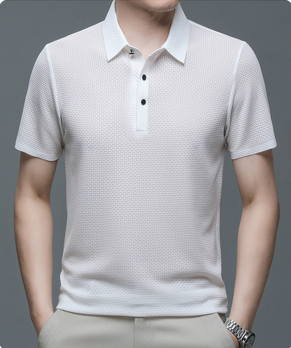 Ryder | Men's Dark Grey Textured Short Sleeve Button Polo Shirt
