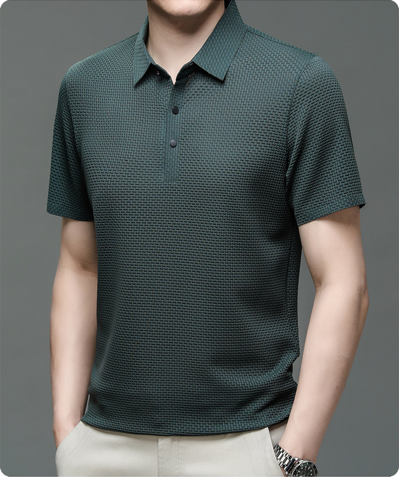 Ryder | Men's Dark Grey Textured Short Sleeve Button Polo Shirt