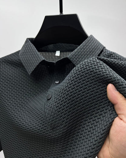 Ryder | Men's Dark Grey Textured Short Sleeve Button Polo Shirt