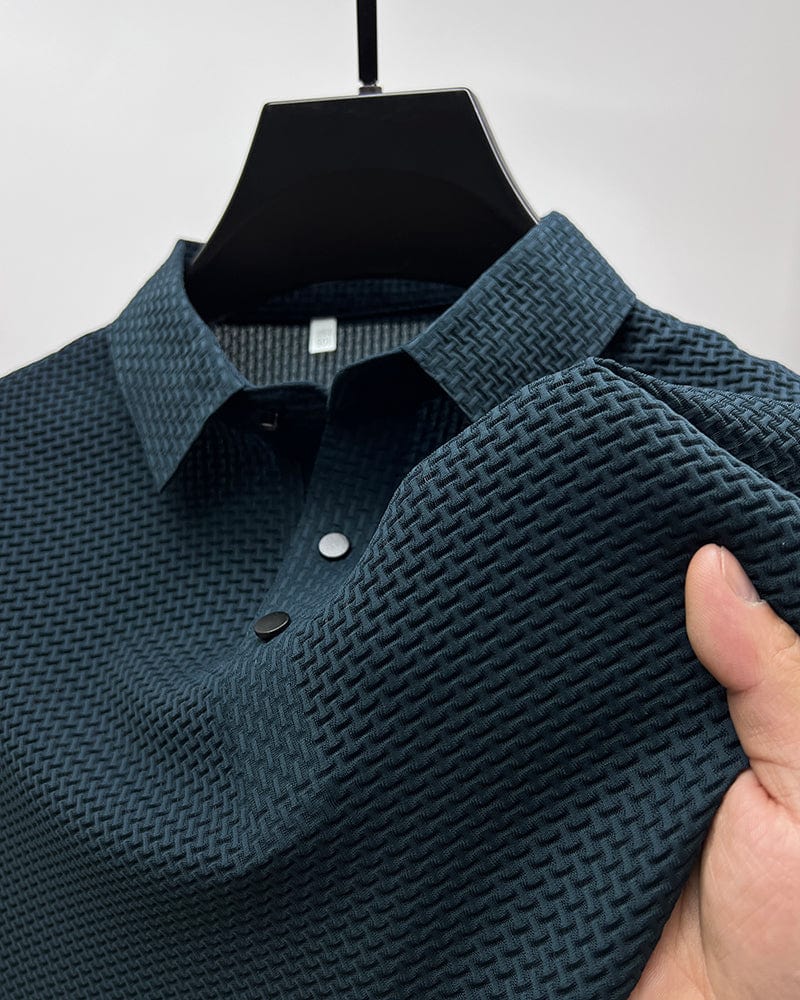 Ryder | Men's Dark Grey Textured Short Sleeve Button Polo Shirt