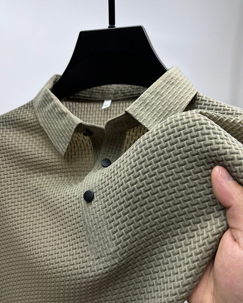 Ryder | Men's Dark Grey Textured Short Sleeve Button Polo Shirt