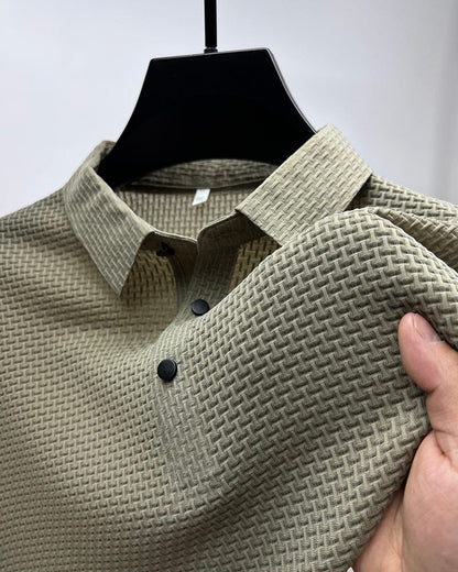 Ryder | Men's Dark Grey Textured Short Sleeve Button Polo Shirt