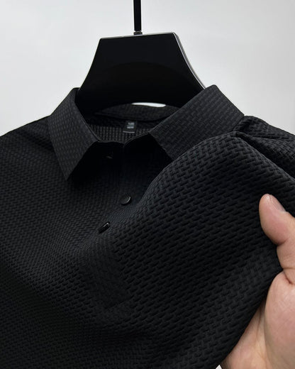 Ryder | Men's Dark Grey Textured Short Sleeve Button Polo Shirt