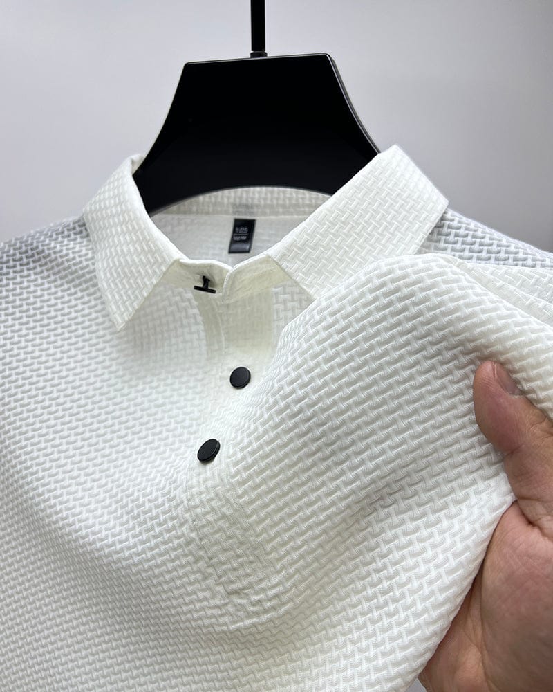 Ryder | Men's Dark Grey Textured Short Sleeve Button Polo Shirt