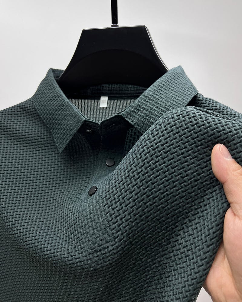 Ryder | Men's Dark Grey Textured Short Sleeve Button Polo Shirt