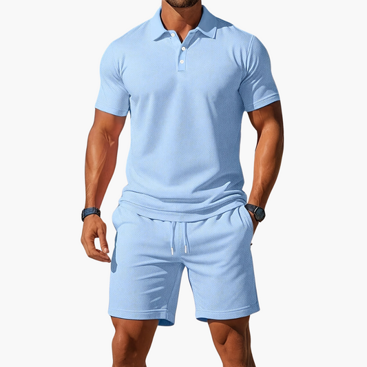 Beckett | Men's Light Blue Polo Shirt Shorts Casual Set