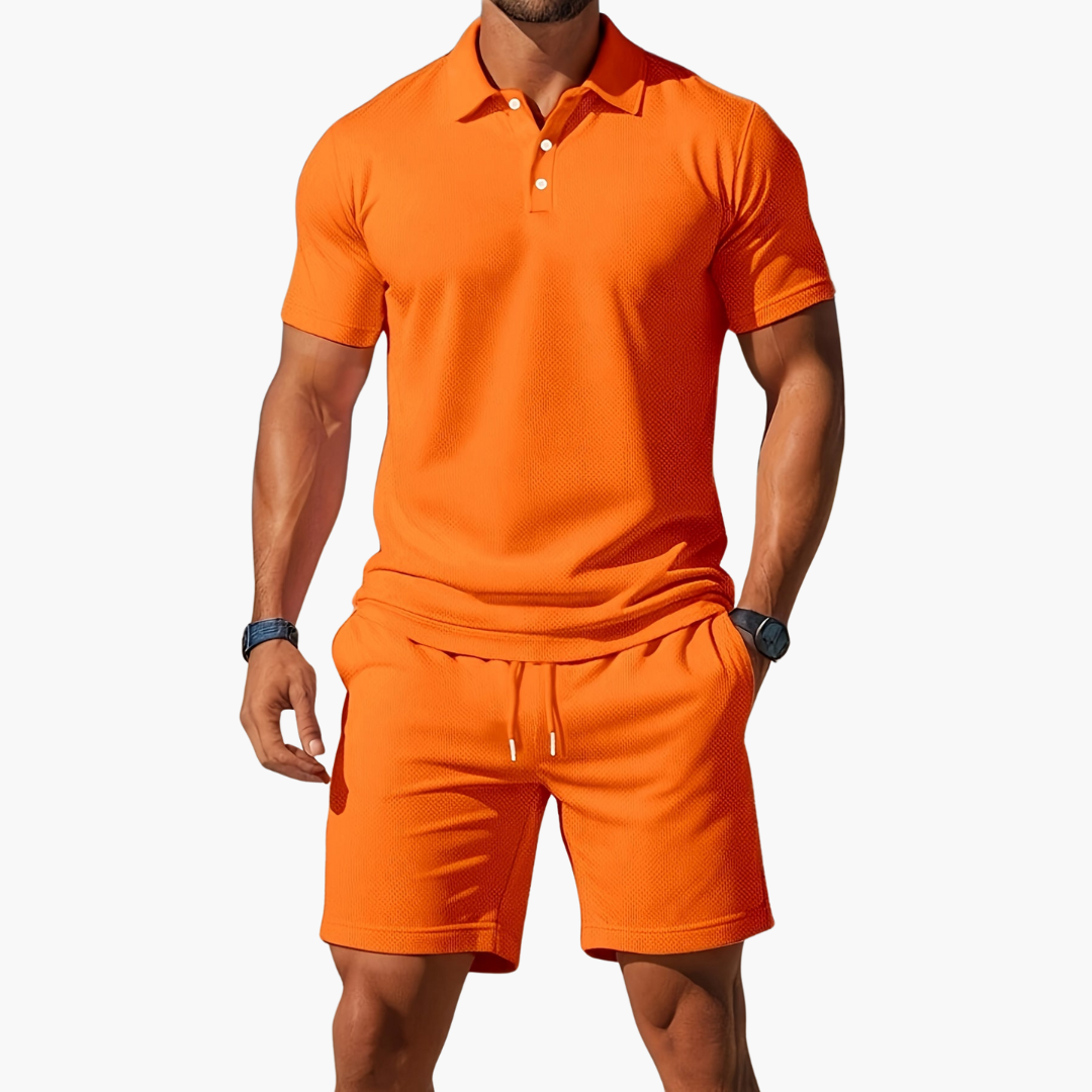 Beckett | Men's Light Blue Polo Shirt Shorts Casual Set