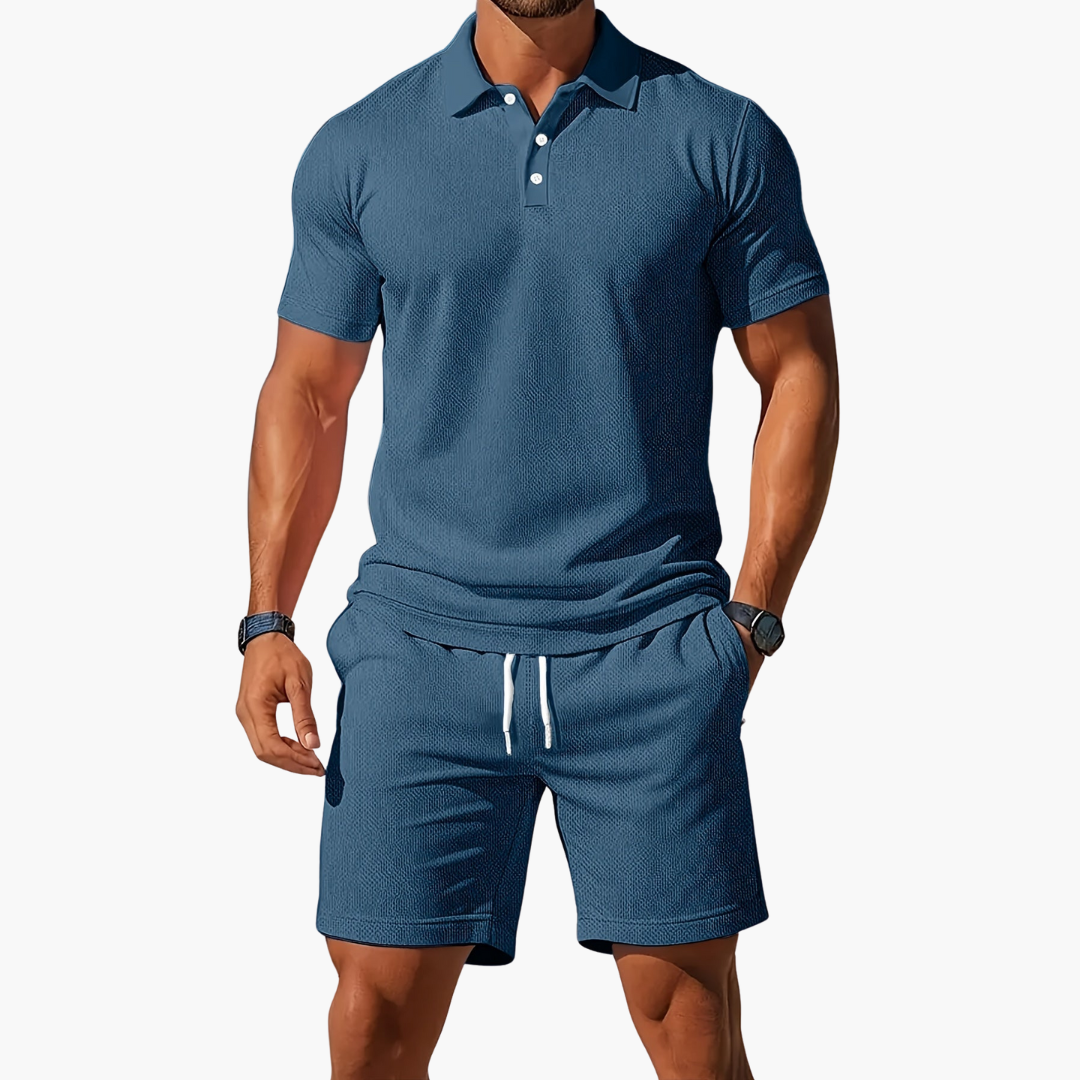 Beckett | Men's Light Blue Polo Shirt Shorts Casual Set