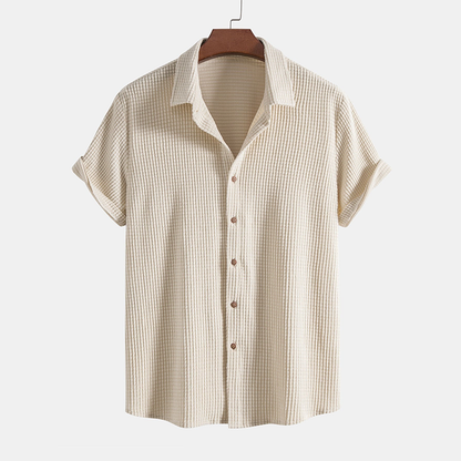 Kairos | Men's Two Piece Casual Beige Waffle Shirt Shorts Set