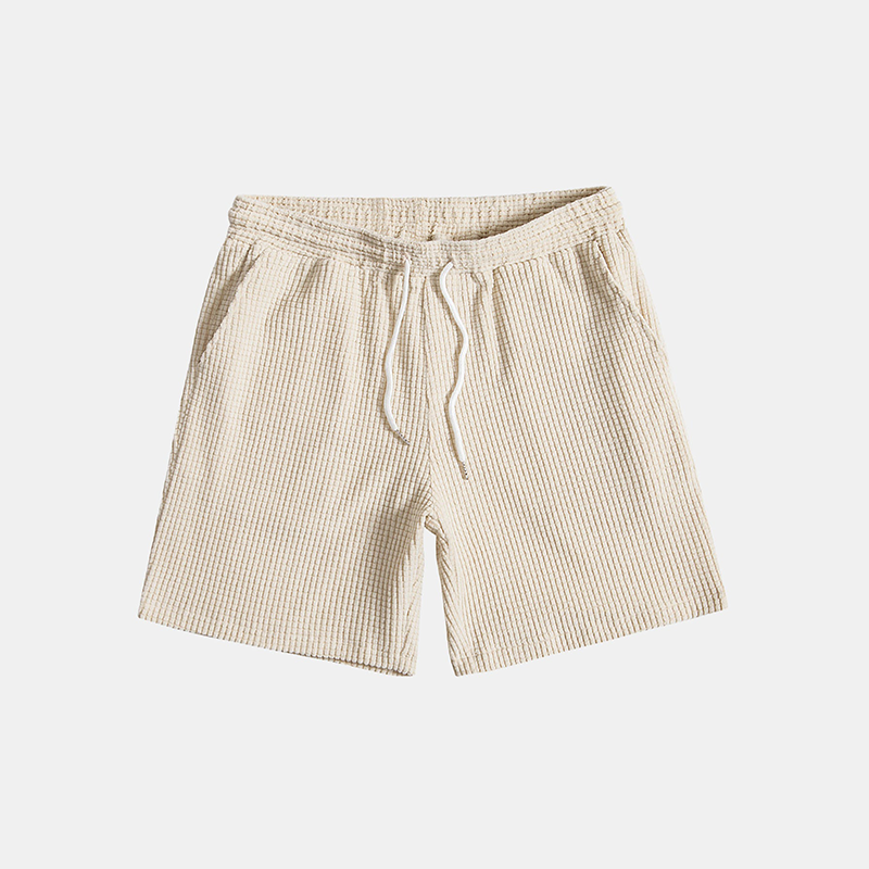 Kairos | Men's Two Piece Casual Beige Waffle Shirt Shorts Set
