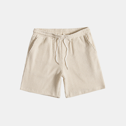 Kairos | Men's Two Piece Casual Beige Waffle Shirt Shorts Set