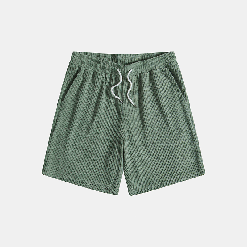 Kairos | Men's Two Piece Casual Beige Waffle Shirt Shorts Set