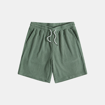 Kairos | Men's Two Piece Casual Beige Waffle Shirt Shorts Set