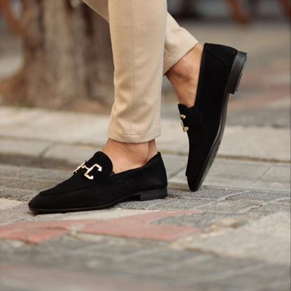 Beckett | Men's Slip On Suede Metal Detail Loafers in Beige