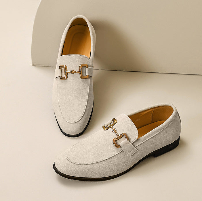 Beckett | Men's Slip On Suede Metal Detail Loafers in Beige