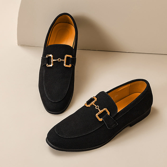 Beckett | Men's Slip On Suede Metal Detail Loafers in Beige