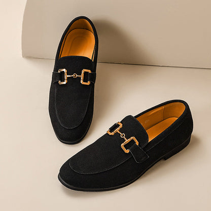 Beckett | Men's Slip On Suede Metal Detail Loafers in Beige