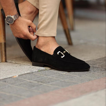 Beckett | Men's Slip On Suede Metal Detail Loafers in Beige
