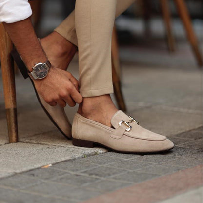 Beckett | Men's Slip On Suede Metal Detail Loafers in Beige