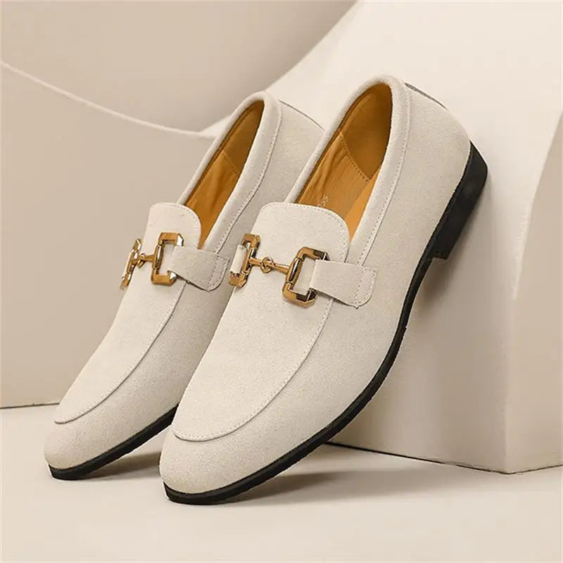 Beckett | Men's Slip On Suede Metal Detail Loafers in Beige