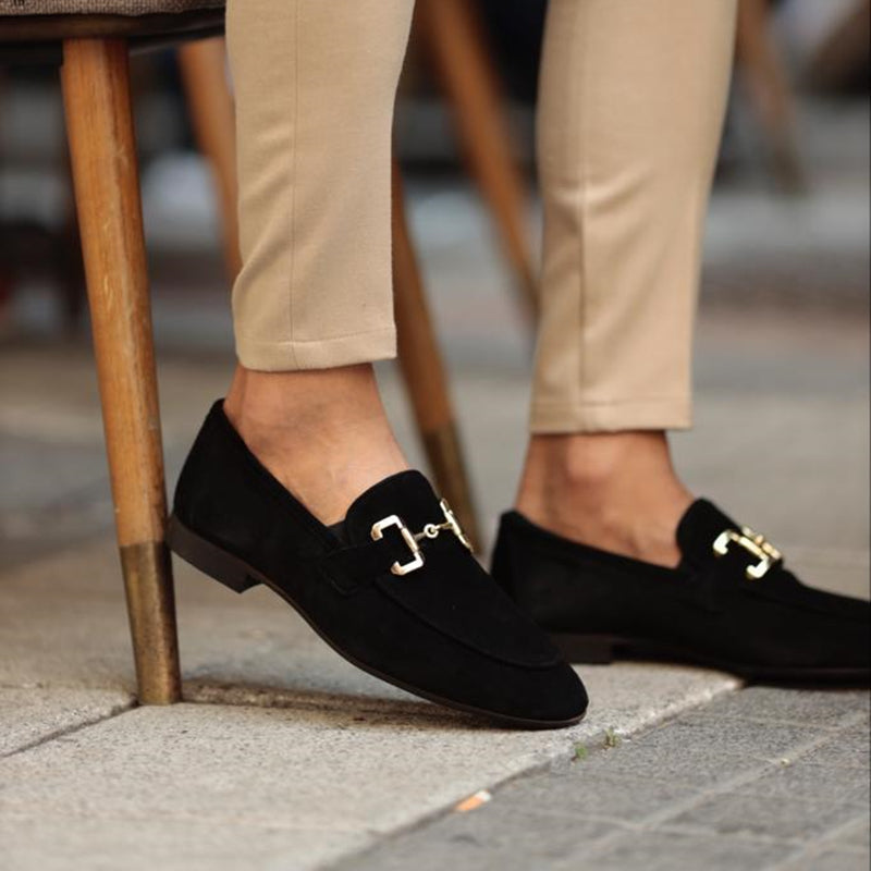 Beckett | Men's Slip On Suede Metal Detail Loafers in Beige