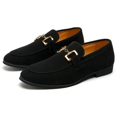 Beckett | Men's Slip On Suede Metal Detail Loafers in Beige