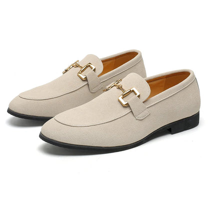 Beckett | Men's Slip On Suede Metal Detail Loafers in Beige