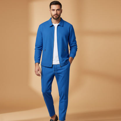Kai | Men's Casual Cream Zip Jacket Two Piece Set
