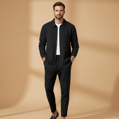 Kai | Men's Casual Cream Zip Jacket Two Piece Set