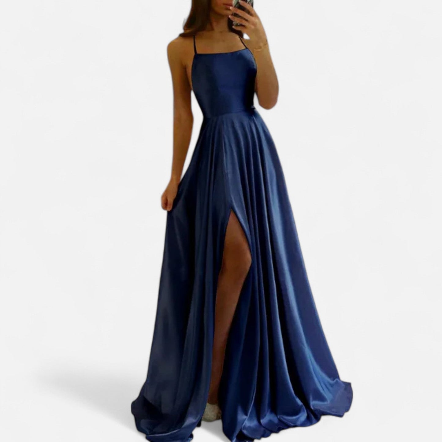 Astrid | Elegant Mint Green Women’s Modern Fit Satin Slit Maxi Dress