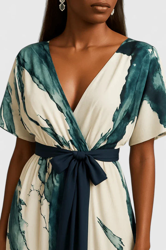 Calantha | Elegant Marble Green Sophisticated Dress