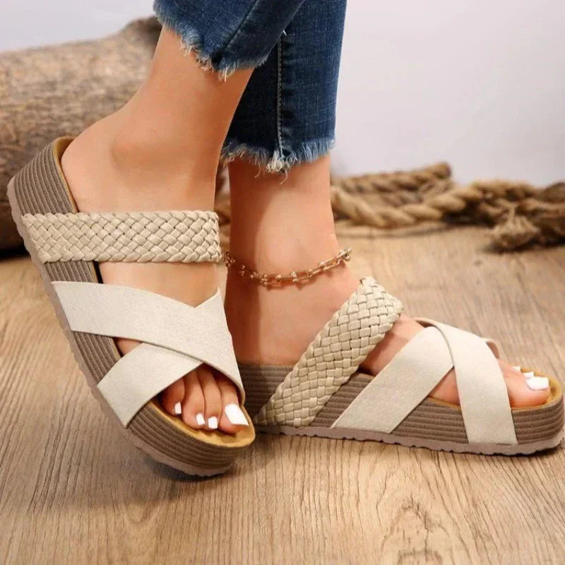 Calantha | Brown Woven Strap Orthopedic Platform Sandals