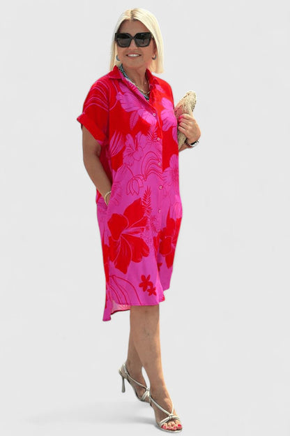 Kalynda | Vibrant Pink Floral Comfortable Dress