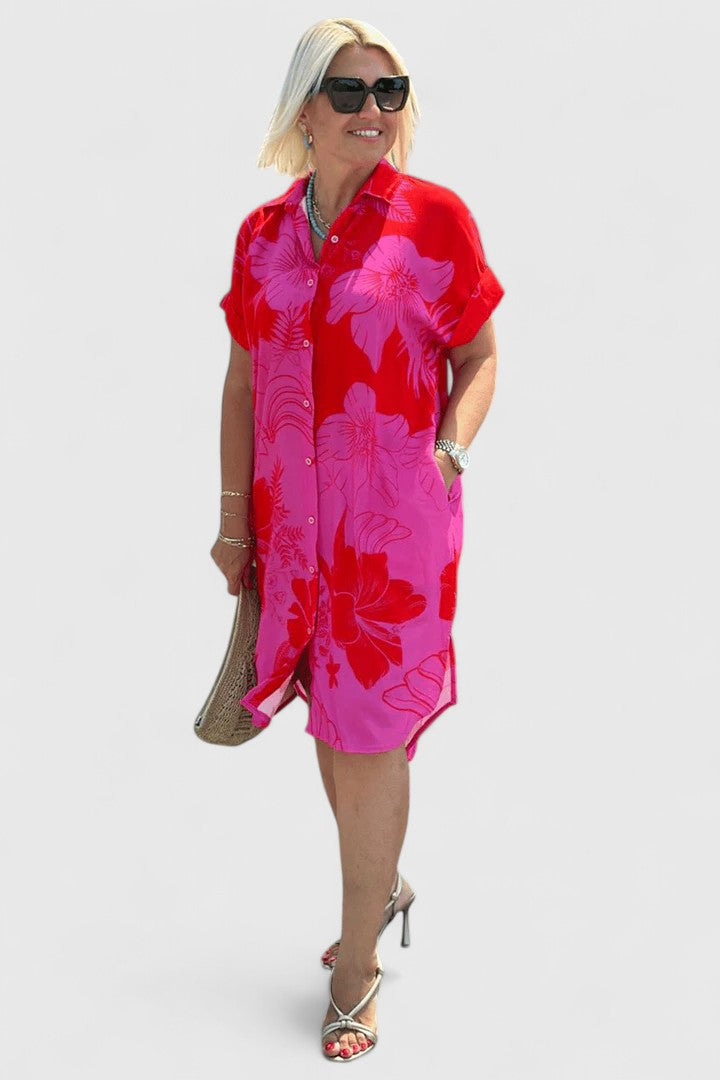 Calista | Vibrant Pink Floral Comfortable Dress