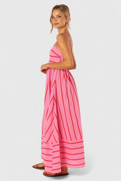 Calantha | Soft Pink Striped Elegant Maxi Dress